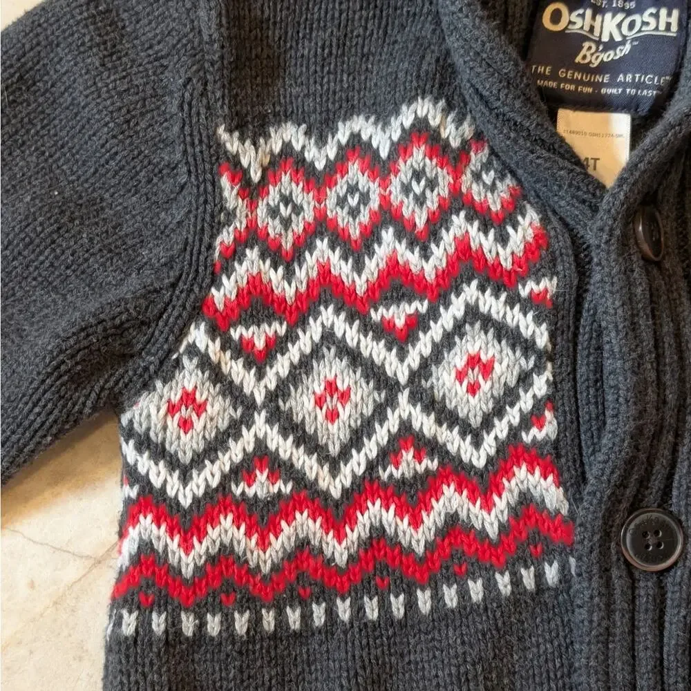 OshKosh B'gosh Nordic fair isle sweater cardigan button-up shawl collar boys 4t